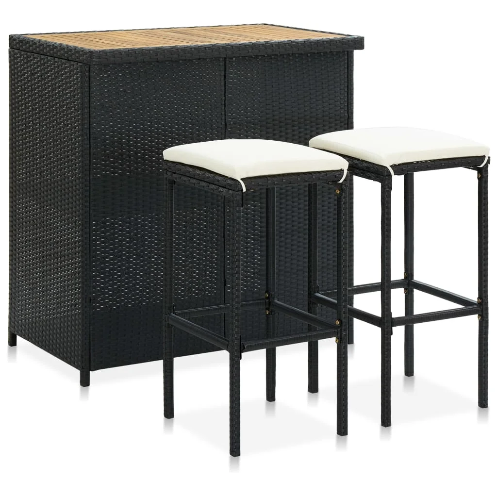 Bar Table Set Poly Rattan Black Wooden Tabletop Steel Frame Stable Seating Cushion Pub Dining Set Us Local Shipping