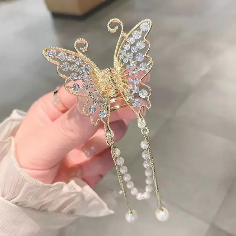 

Female Japanese and Korean Style Butterfly Pearls Tassels Small Hair Clip Hair Claw Girls Women's Party Hair Accessories