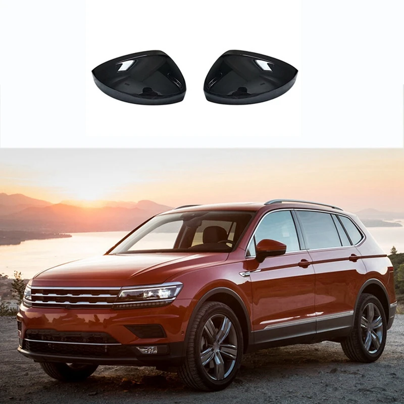 1Pair Car Baked Black Rear View Mirror Cover For 2017-2020 VW Tiguan Allspace Rearview Mirror Housing Modified Pieces Parts