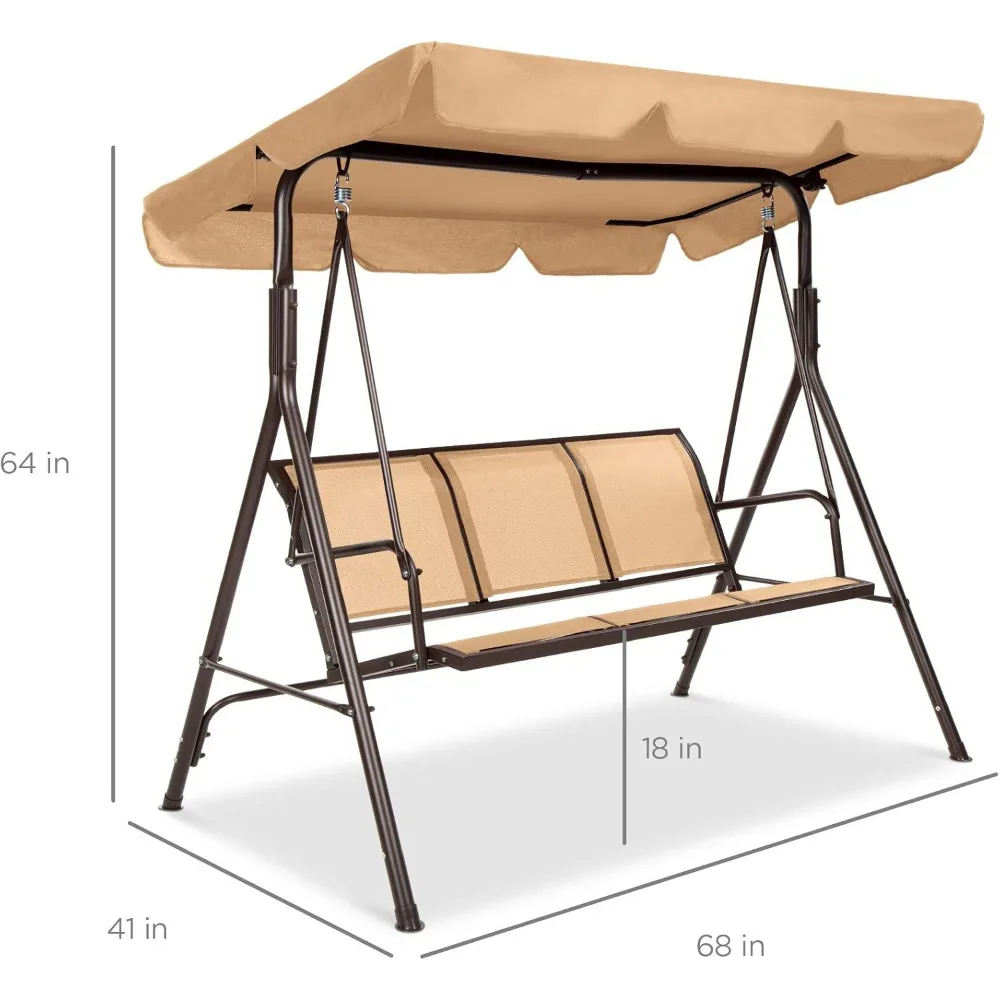 2-Seater Outdoor Adjustable Canopy Swing Glider, Patio Loveseat Bench for Deck, Porch w/Armrests, Textilene Fabric