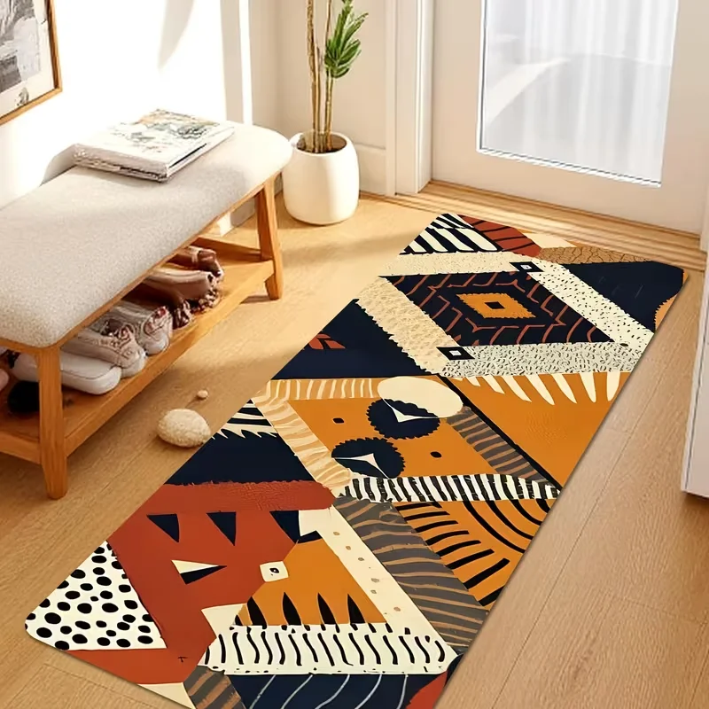 African Tribal Geometric Patchwork Runner Rug Abstract Ethnic Line Print Non Slip Floor Mat Entry Living Room Modern Home Carpet