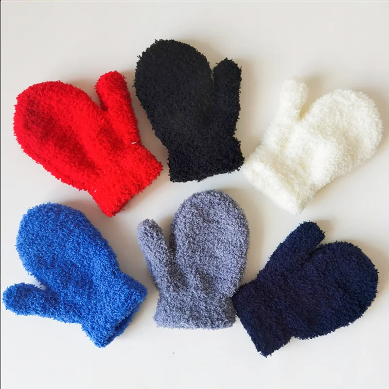 Children Gloves Winter Kids Coral Fleece Thicken Baby Plush Furry Full Finger Mittens Soft Gloves Keep Warm For 5-11Years Old