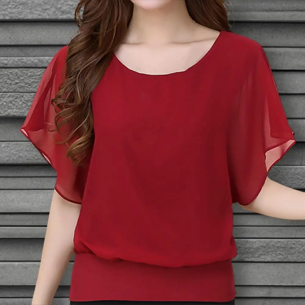 Quick Dry  Fabulous Batwing Sleeve Women T-shirt Pullover Women T-shirt Solid Color   Garment