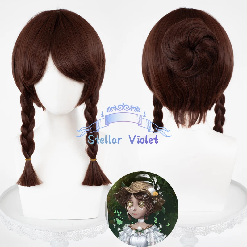 بستاني إيما وودز شعر مستعار تأثيري مقاومة للحرارة لعبة الهوية الخامس بستاني تأثيري بيروكات صناعية 70 سنتيمتر شعر مستعار بني/فضي أبيض الطرف