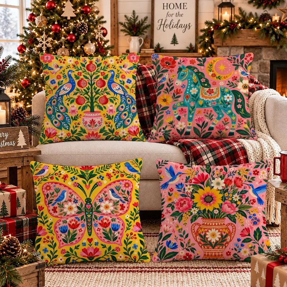 Fiesta Folk Paradise Cushion Cover 1/4PCS Short Plush Pillow Cover Set Soft Decorative Cushion Case for Sofa Bed Home Decor