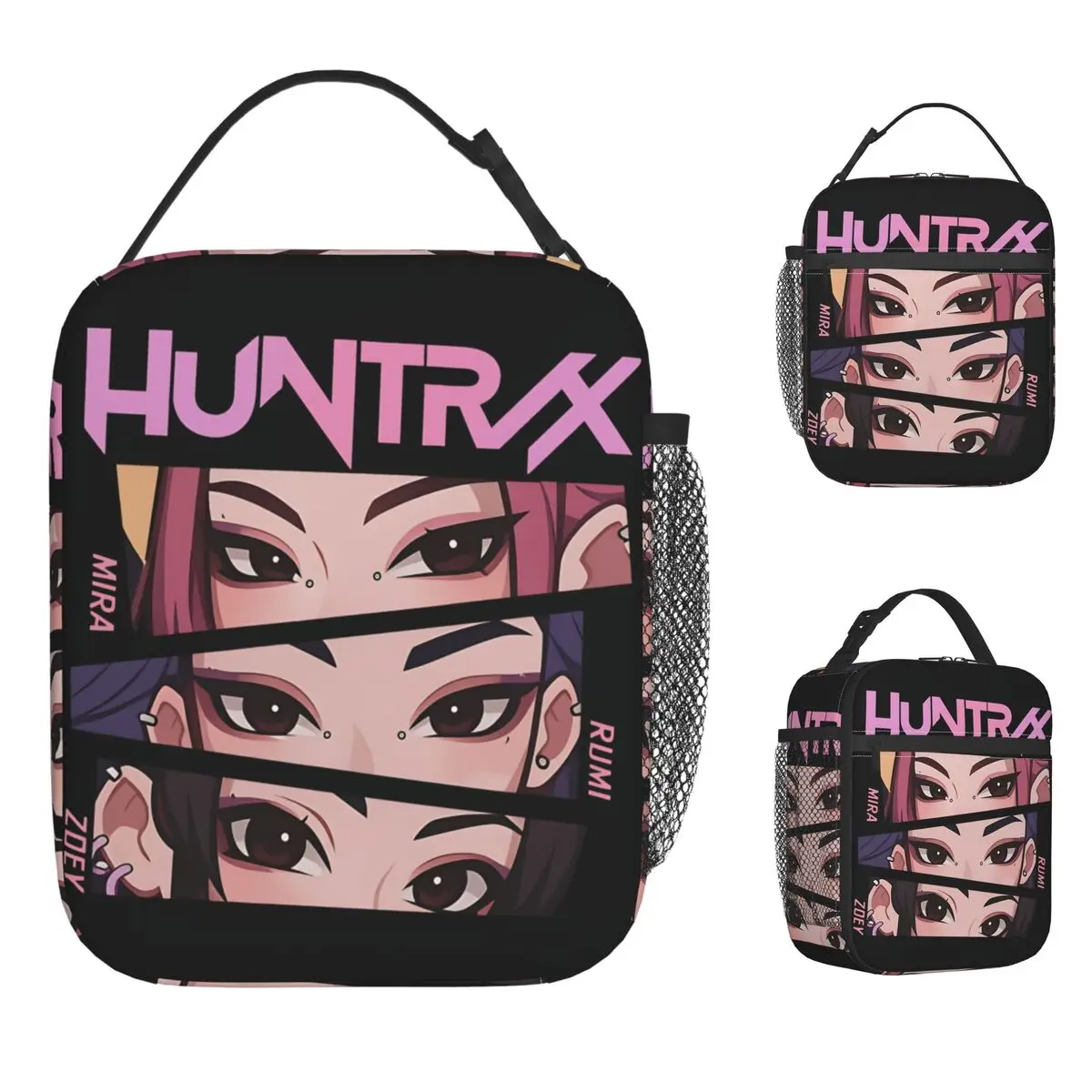 

Huntrix Girls Lunch Bag Kpop Demon Hunters Retro Lunch Box Travel Zipper Thermal Tote Handbags For Child Oxford Cooler Bag