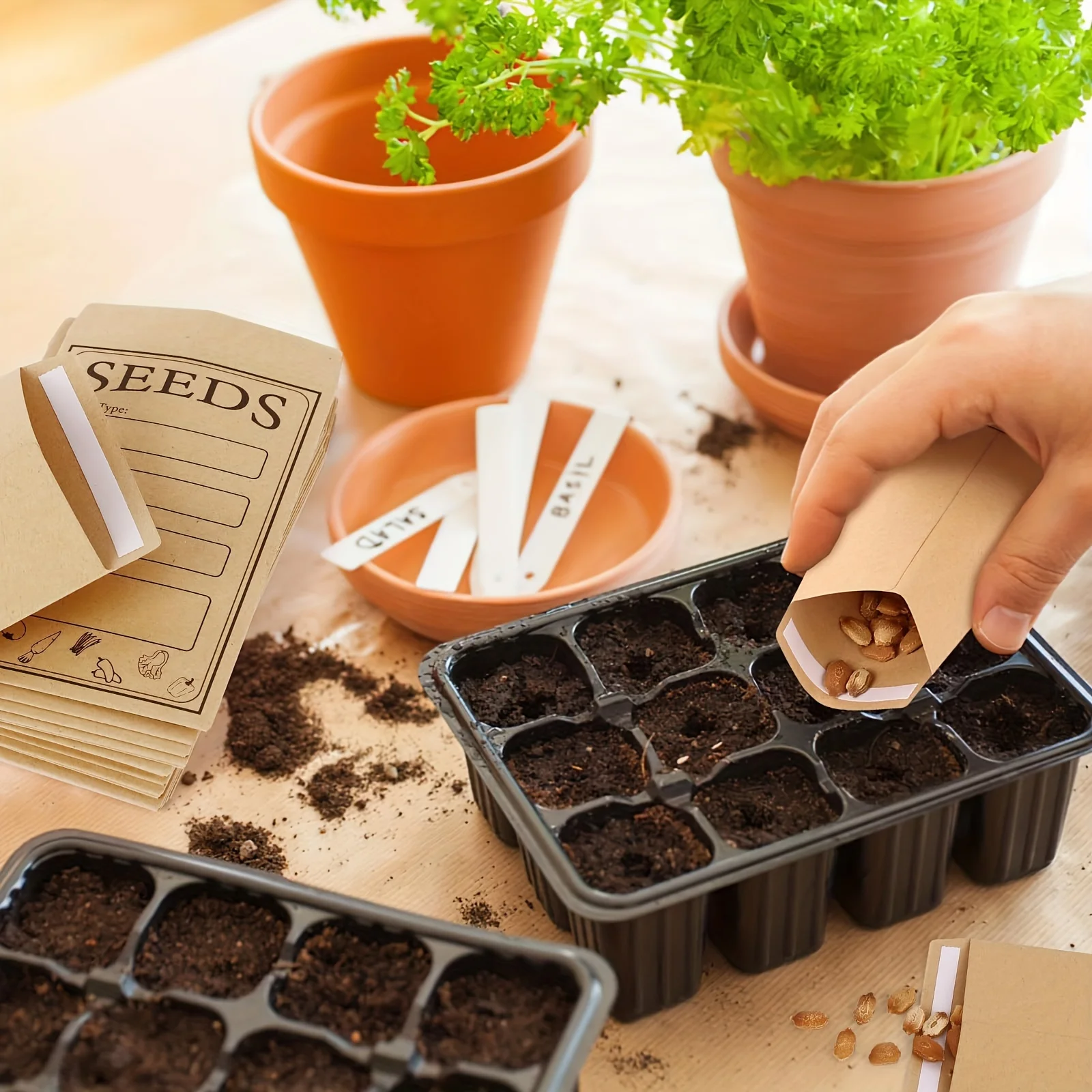 50/100 ชิ้นเมล็ดซอง, Resealable Self-Sealing Seed ซอง, 3.15x4.72 นิ้ว, ดอกไม้, สวน Seed Storer