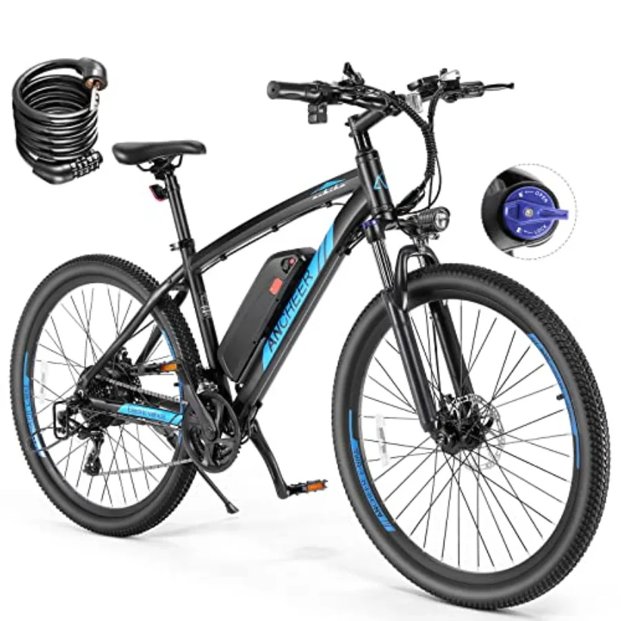 

Electric mountain bike for adult use aluminum alloy frame black color 55-mile range and 22 MPH speed with 500W peak 750W motor