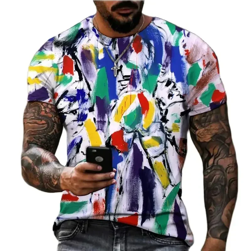 Summer New Ink Oil Painting Art Graffiti 3D Harajuku Printed Men Women Casual Avant-Garde O-Neck Short Sleeve T-shirt Fashion