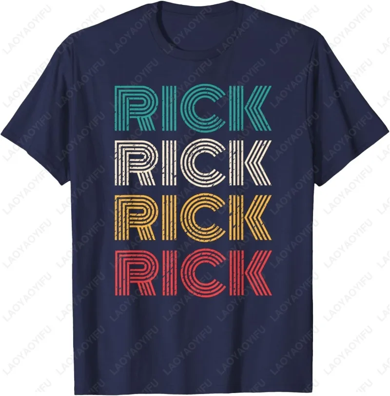 Retro Rick Vintage Distressed 80s Casual Style Cotton T-Shirt Classics All-match O-neck Printed Man Tops Breathable Camisetas