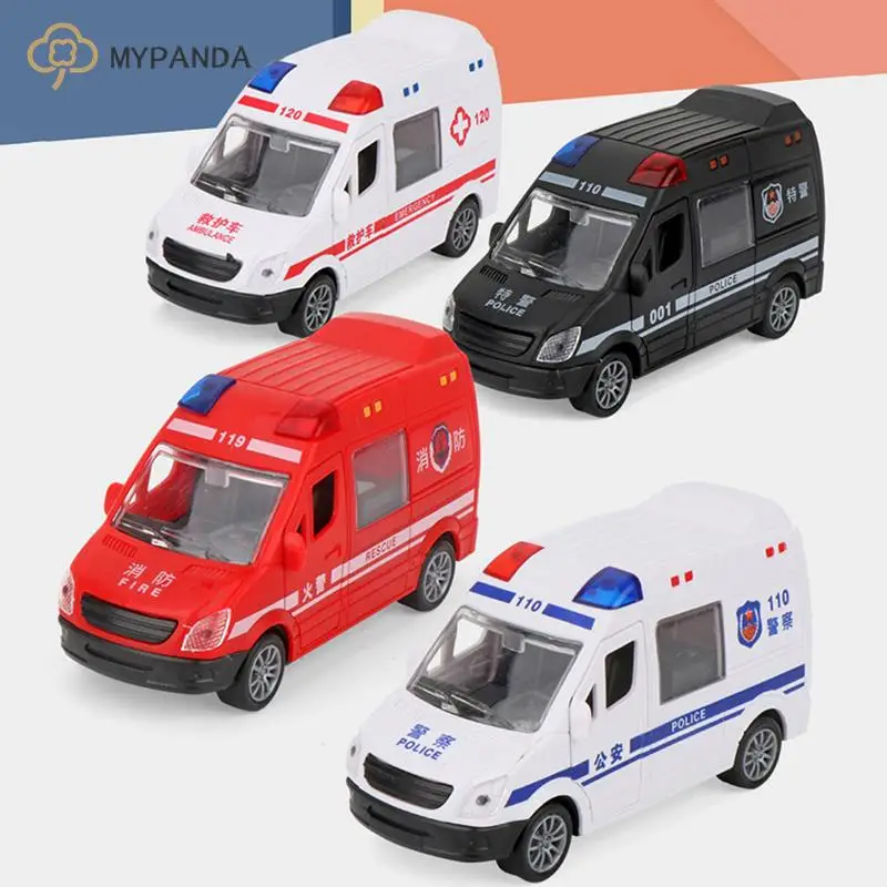 

1:32 Hospital Rescue Ambulance Metal Cars Model Pull Back Sound And Light Alloy Diecast Car Toys For Children Boys Gifts