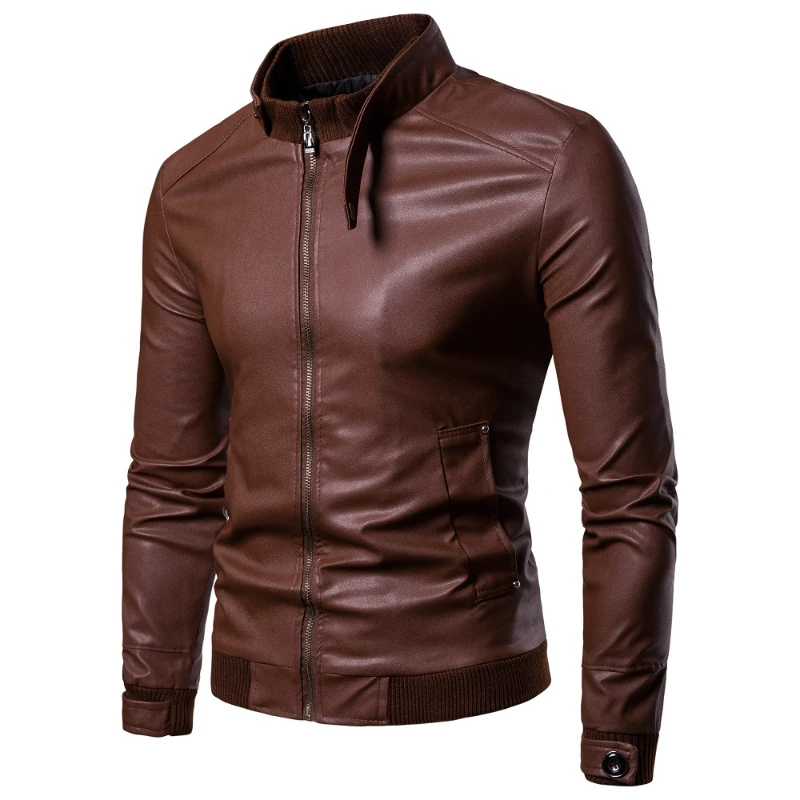 New British Fashion Leather Jacket Men's Korean Style Motorcycle Slim Leather Jacket Men's Leather Jacket