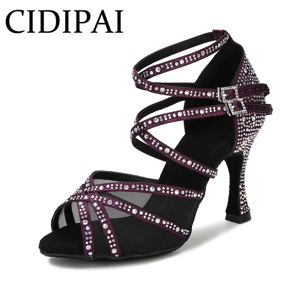 cidipai-レディース-ラテンダンスシューズ-ラインストーン付き-タンゴ-サルサ-ボールルームダンスシューズ-レースメッシュ-ソフトソール-室内パーティーシューズ
