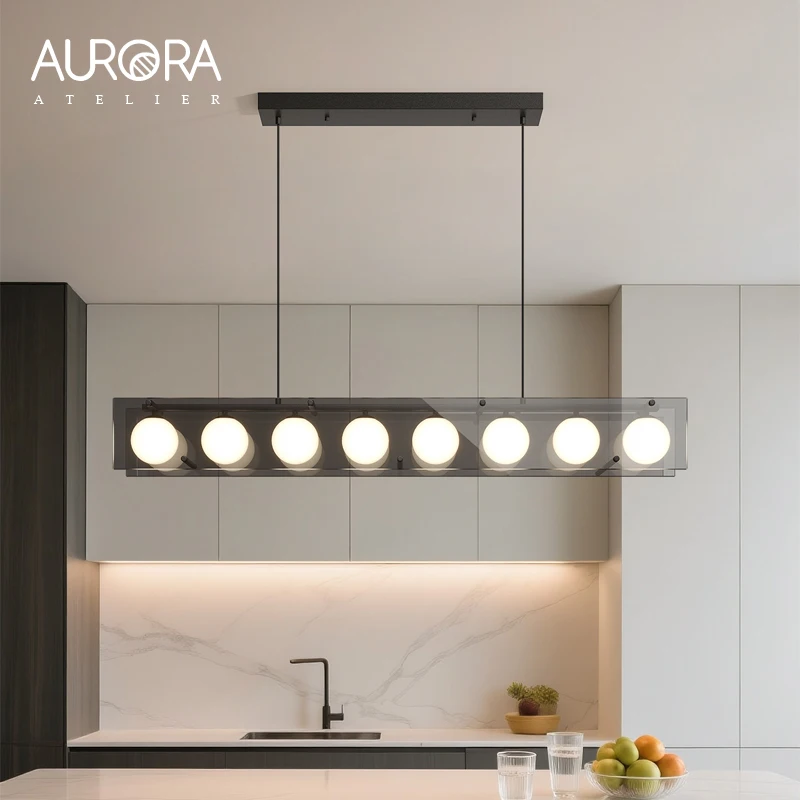 Nordic Lamp Minimalist Black Linear Pendant Light Modern Long Glass Chandelier Above Dining Table Kitchen Island Home Decor LED