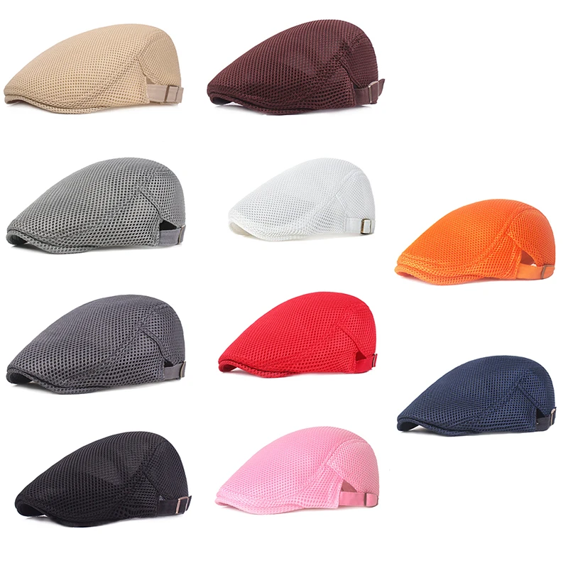 

1Pc Men's Casual Hat Berets Caps For Spring Summer Autumn Cabbie Flat Cap Breathable Mesh Beret Ivy Cap