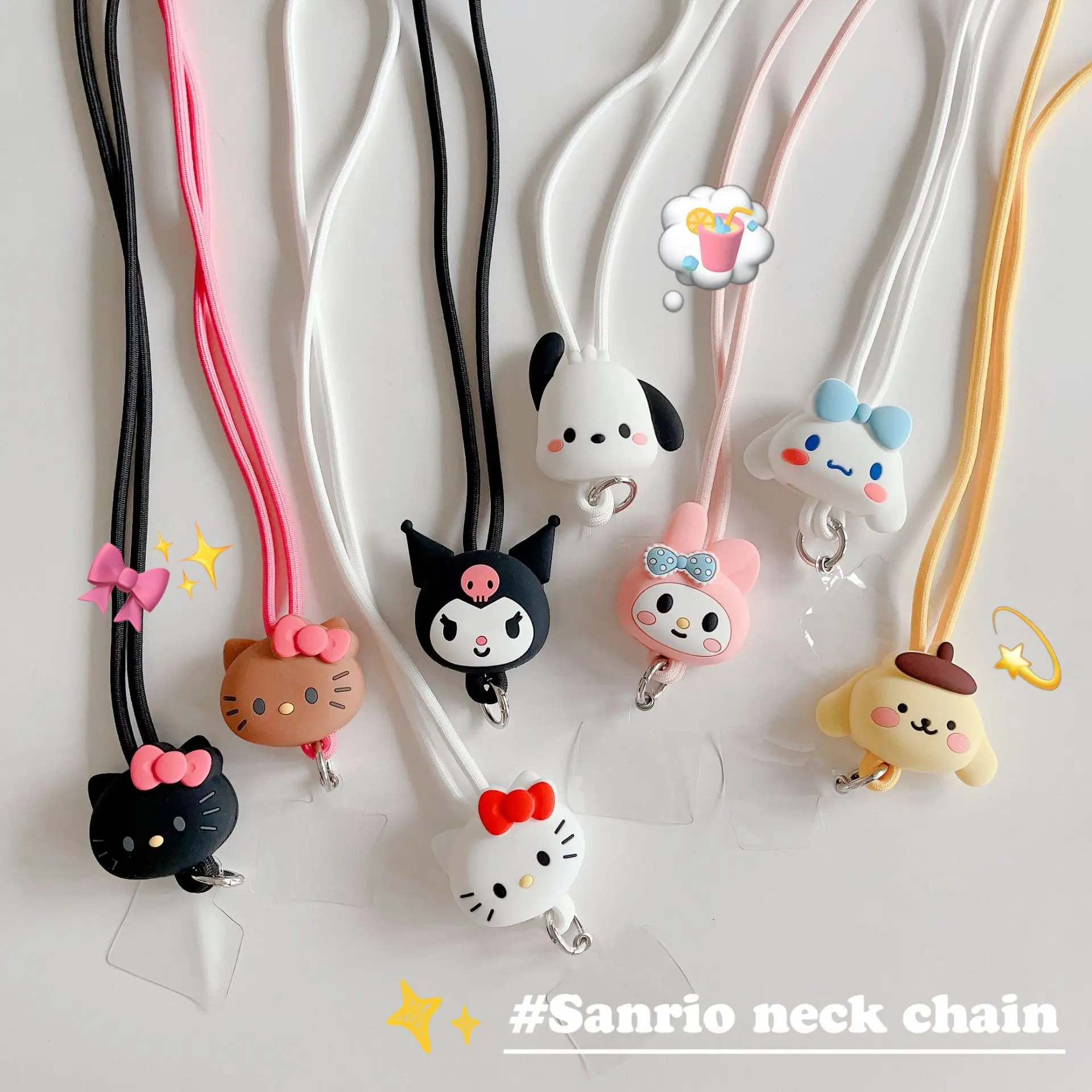 Sanrio Hello Kitty My Melody Cinnamoroll 3D Silicone Doll Phone Hanging Rope Cute Cartoon ID Card Cover Hanging Neck Long Rope