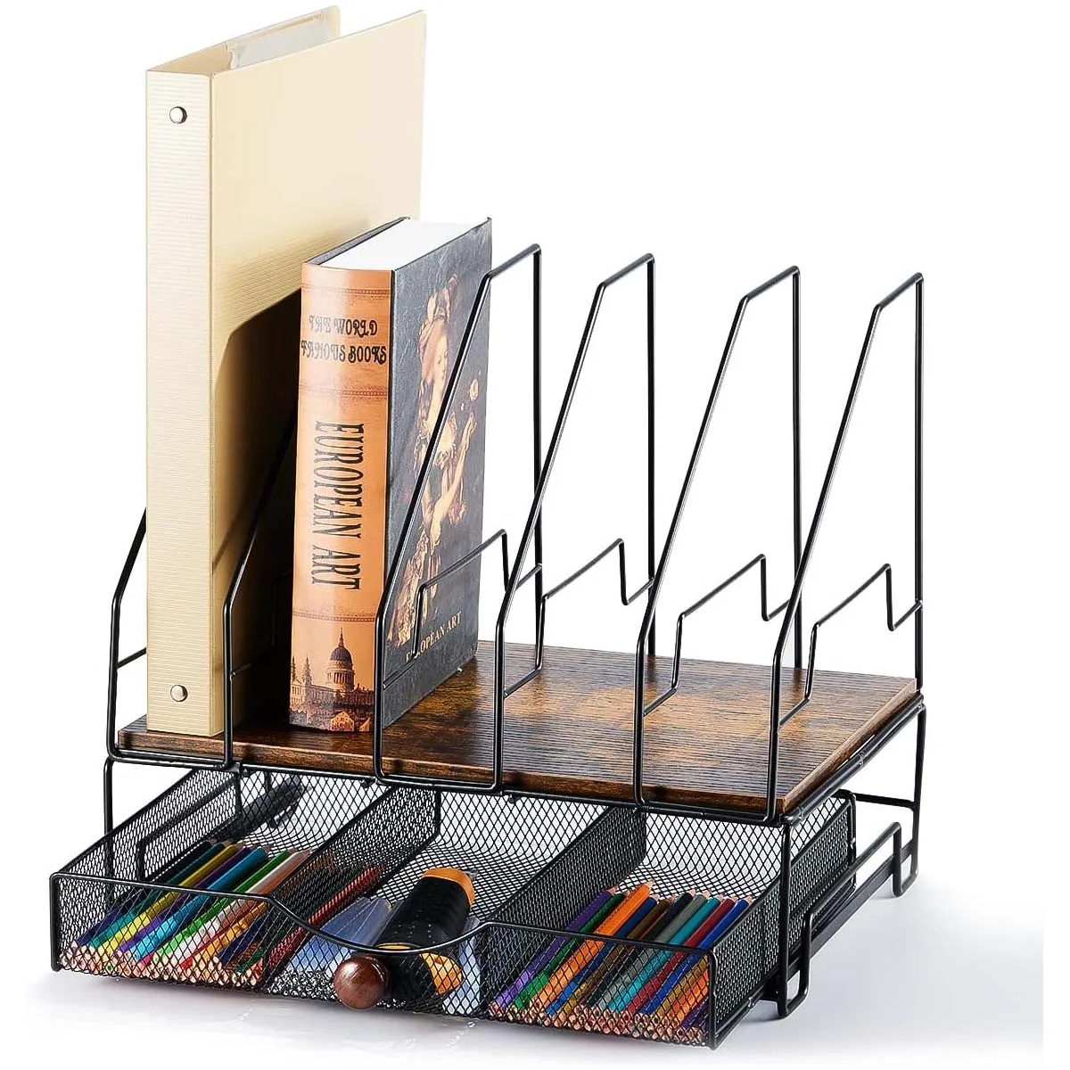 Desktop storage box,With 5 vertical file rack sorters and drawers,Suitable for office supplies document workspace storage box