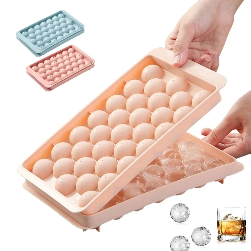 

33 Grids Ice Ball Hockey Silicone Mold Frozen Whiskey DIY Popsicle Ice Cube Tray Box With Lid Kitchen Accessories Summer Gadgets