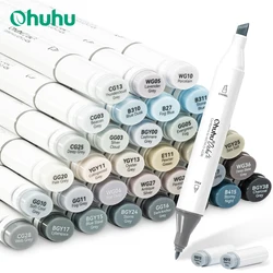 Ohuhu Oahu 36 Gray Tone Colors Marker Pen Set Alcohol Art Markers Dual Tips Felt Pen Sketching Drawing Graffiti Manga School Art