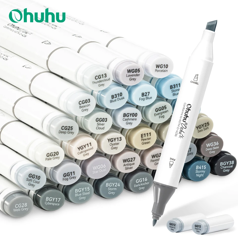 Ohuhu Oahu 36 Gray Tone Alcohol Markers Set