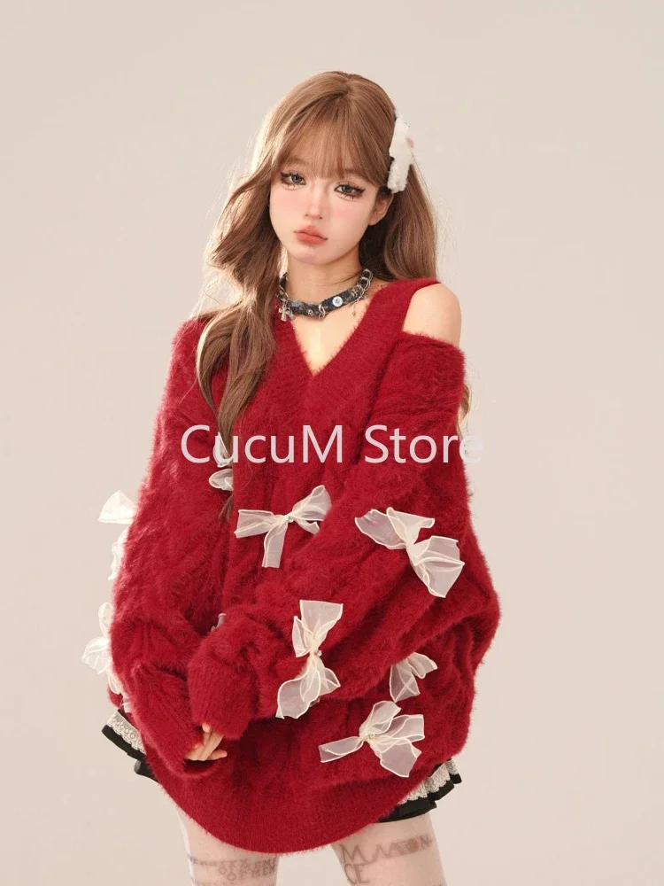 2024 New Elegant Knitted Sweater Woman Loose Casual Korean Fashion Pullovers Aesthetic Kawaii Sweet Pure Color Jumpers E-girls