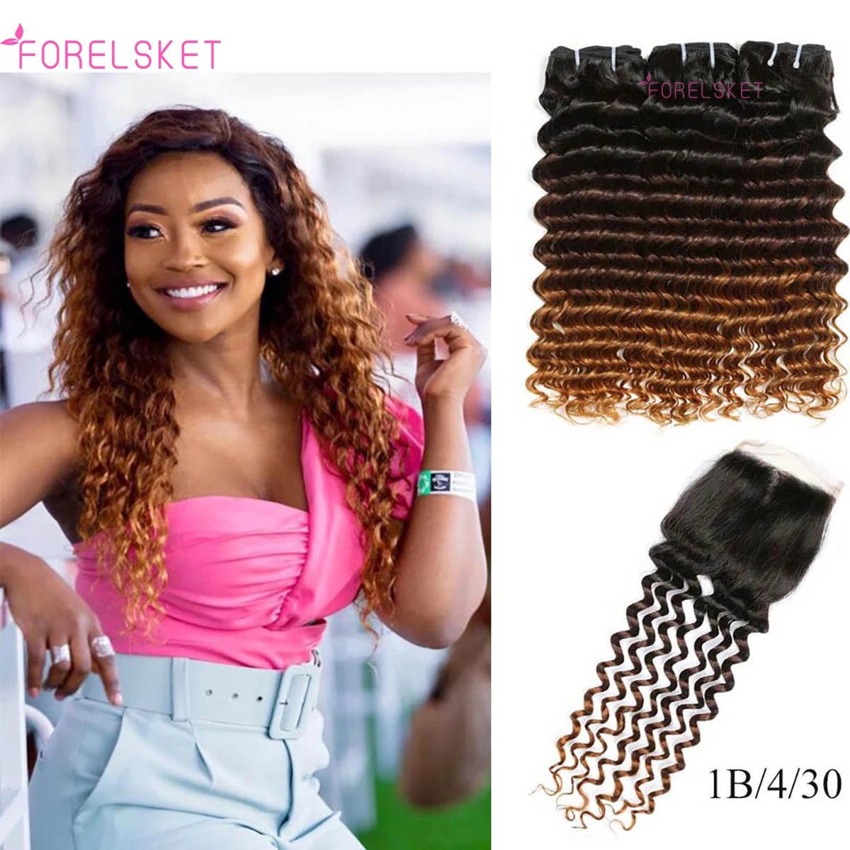 1b 4 30 Ombre Braziliaanse Human Hair Weave Diepe Wave Bundels Met Sluiting Middendeel Remy Menselijk Haar Met Sluiting Voor Zwarte Vrouwen