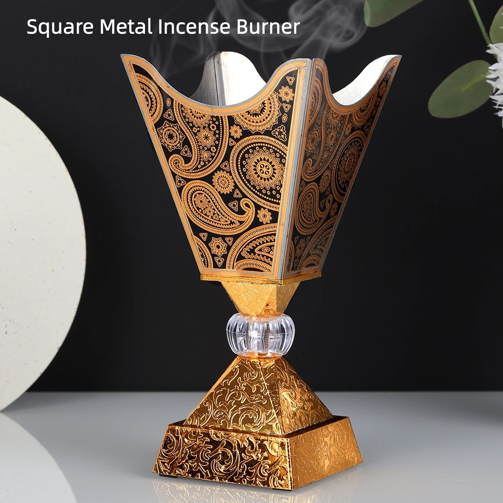 Modern Square Metal Incense Burner, Patterned Design, Air-Purifying Incense Burner for Aromatherapy, Incense Stove