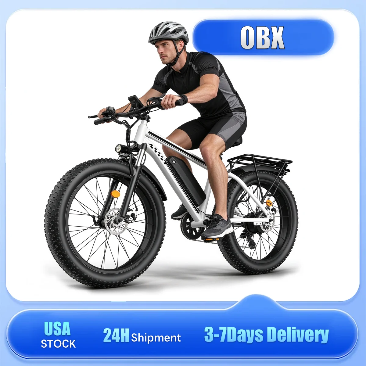 OBX Off-Road Electric Bicycle 1000W Motor 48V 15Ah Battery up to 45km/h 26x4 Inch Tire Mountain Ebike Snowmobile Bike