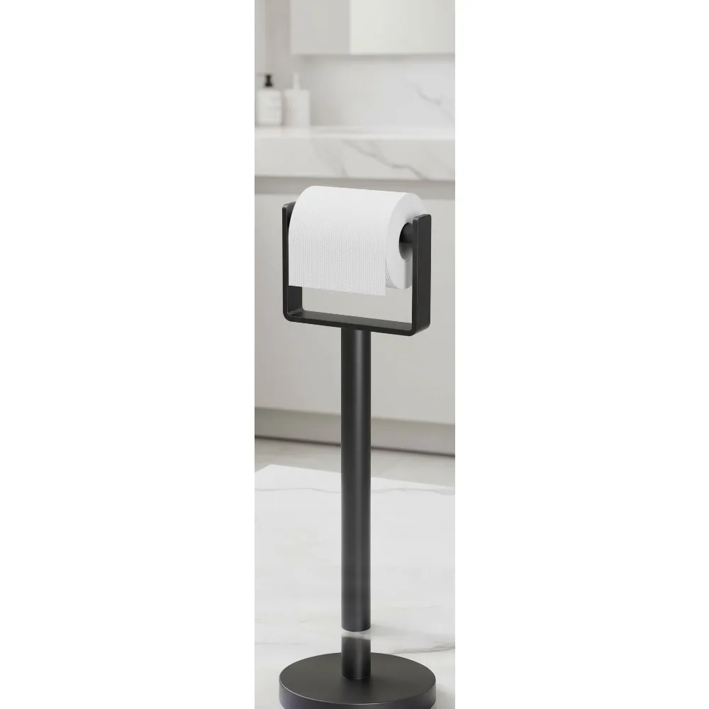 

Stainless Steel Free Standing Toilet Paper Holder, Weighted Base Floor Tissue Roll Stand for Bathroom, Matte Black