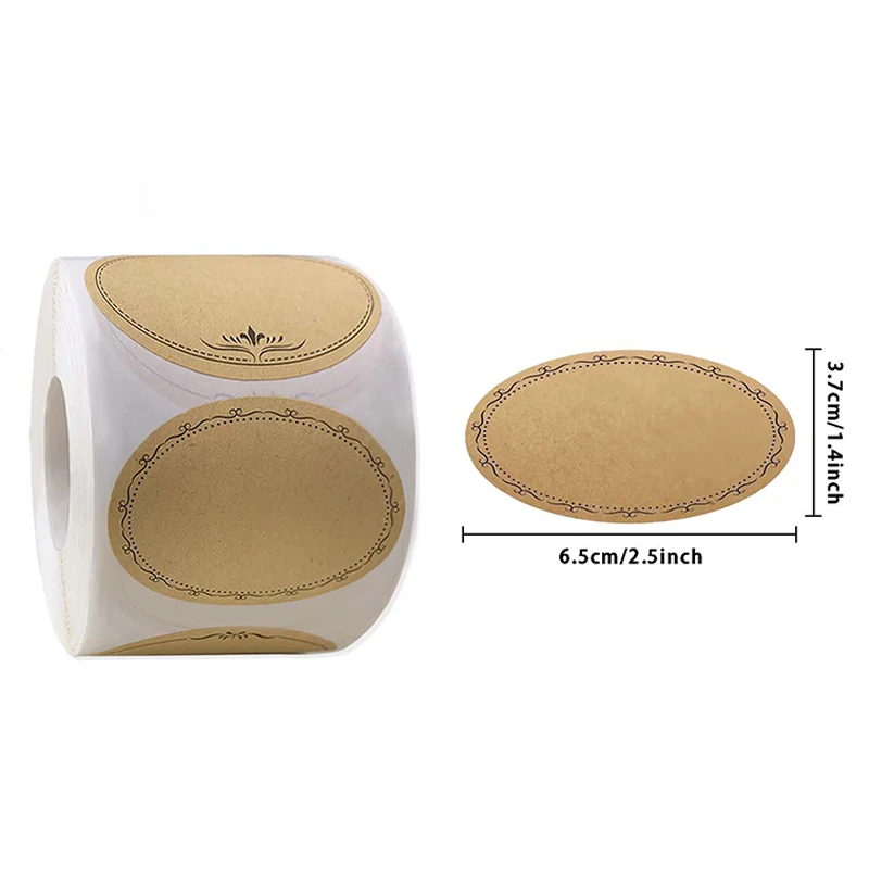 250 Stickers/Roll 2.5*1.4in Kraft Paper Home Kitchen Food Date Marking Roll Waterproof Adhesive Stickers Oval Writable Labels Food Classification Labels Jar Labels Classification Management Stickers