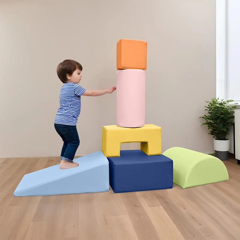 مجموعة ألعاب ناعمة للأطفال الصغار في المنتصف، ملعب داخلي للتسلق والزحف، ألعاب زاوية منزلقة ومسرح لنادي الأطفال #3