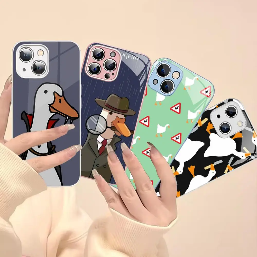 

Duck Goose Game Phone Case Tempered Glass For iphone 14 13 12 11 Pro Mini XS MAX 14Plus X XS XR Fundas