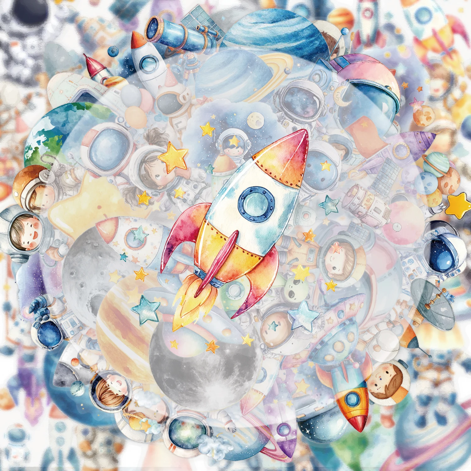 50 Graffiti-Aufkleber im Aquarell-Stil mit Weltraum-Astronauten-Motiv, geeignet zum Dekorieren von Wasserflaschen, Laptops, Mobiltelefonen, Koffern, Skateboards, Gitarren, Geschenkboxen und