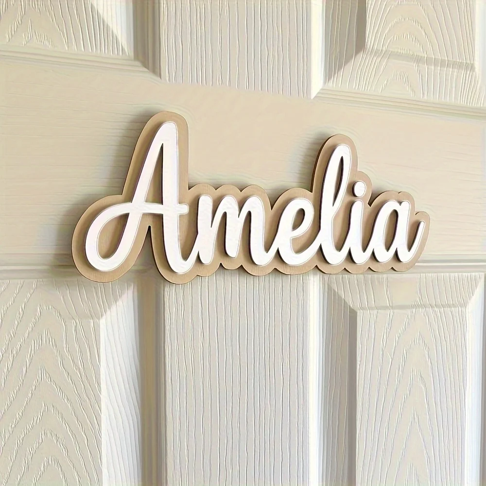 1Pc Customized Personalized Wooden Nameplate - Elegant Handwritten Style Wall-Mounted, Easy to Install, Modern Minimalist Design