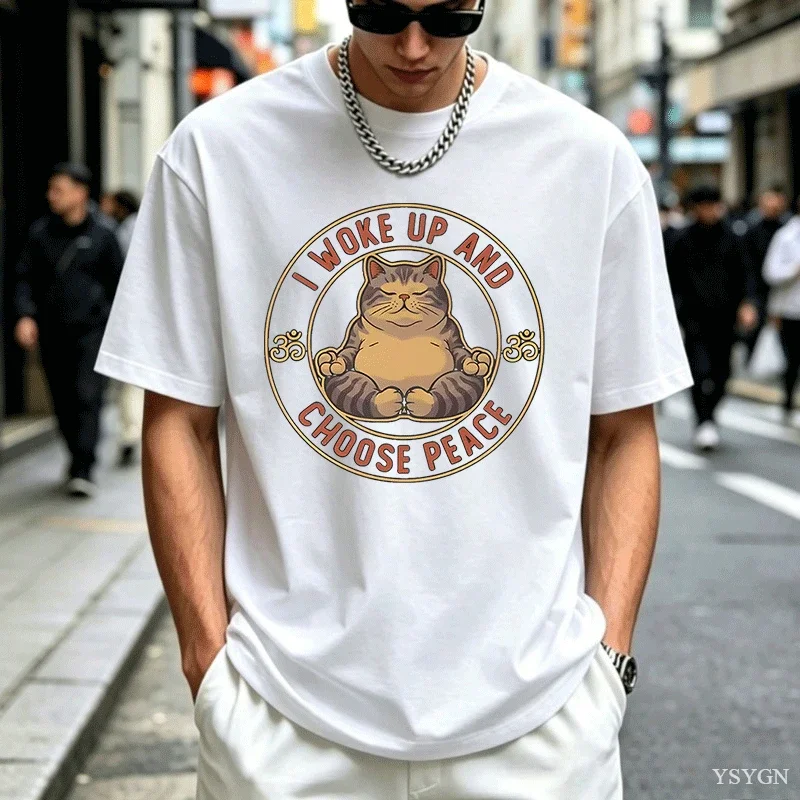 I Woke Up and oose Peace Printed T-shirt Yoga Unisex Tee Shirt Unisex Harajuku Round Ne Man Clothes Streetwear 2026 New Model Sh