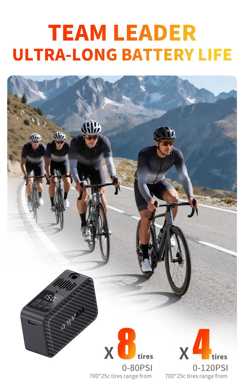 TOWILD A15 Intelligente Fahrrad-Luftpumpe 150PSI Hochdruck Mini Tragbare Elektrische Pumpe für AV/FV Reifenfüller Fahrradzubehör – Detail 4