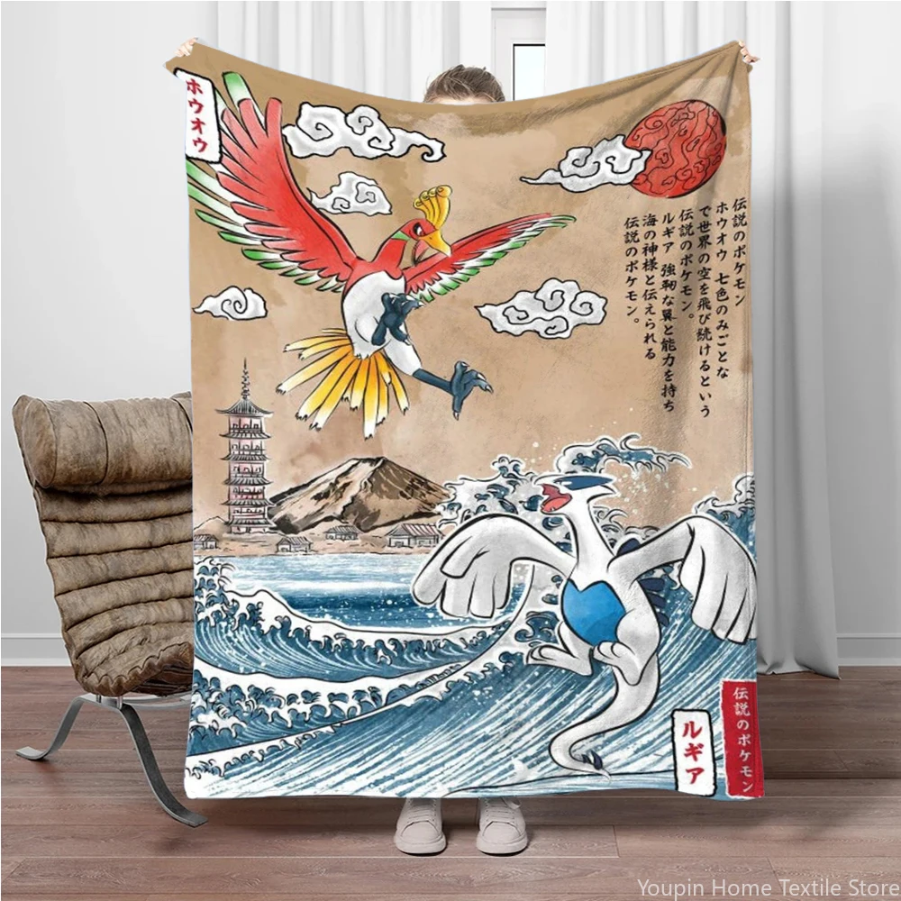 Pokemon Cartoon Retro Charizard Anime Flannel Blanket Pikachu Figures Home Sofa Lunch Break Blankets Children Student Kids Gifts