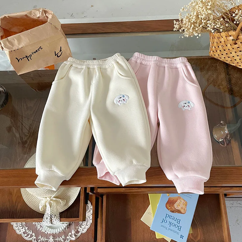 

Kids Baby Girls Pant 2025 Winter Cartoon Printed Thick Warm Toddler Girls Jogger Pant Mid Waist Teenager 1-6Y Girls Trouser