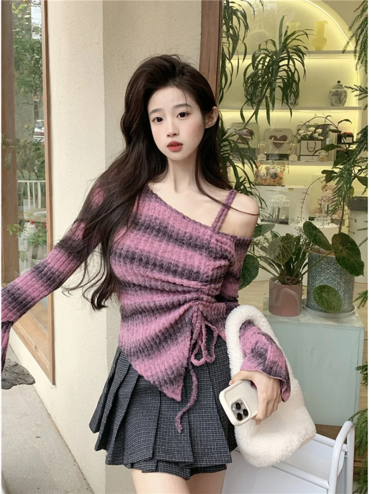 Women Print Pullover Knitted Sweater Harajuku Korean Y2k Long Sleeves Oversize Sweaters Jumper Vintage 2000s Clothes 2024 Autumn