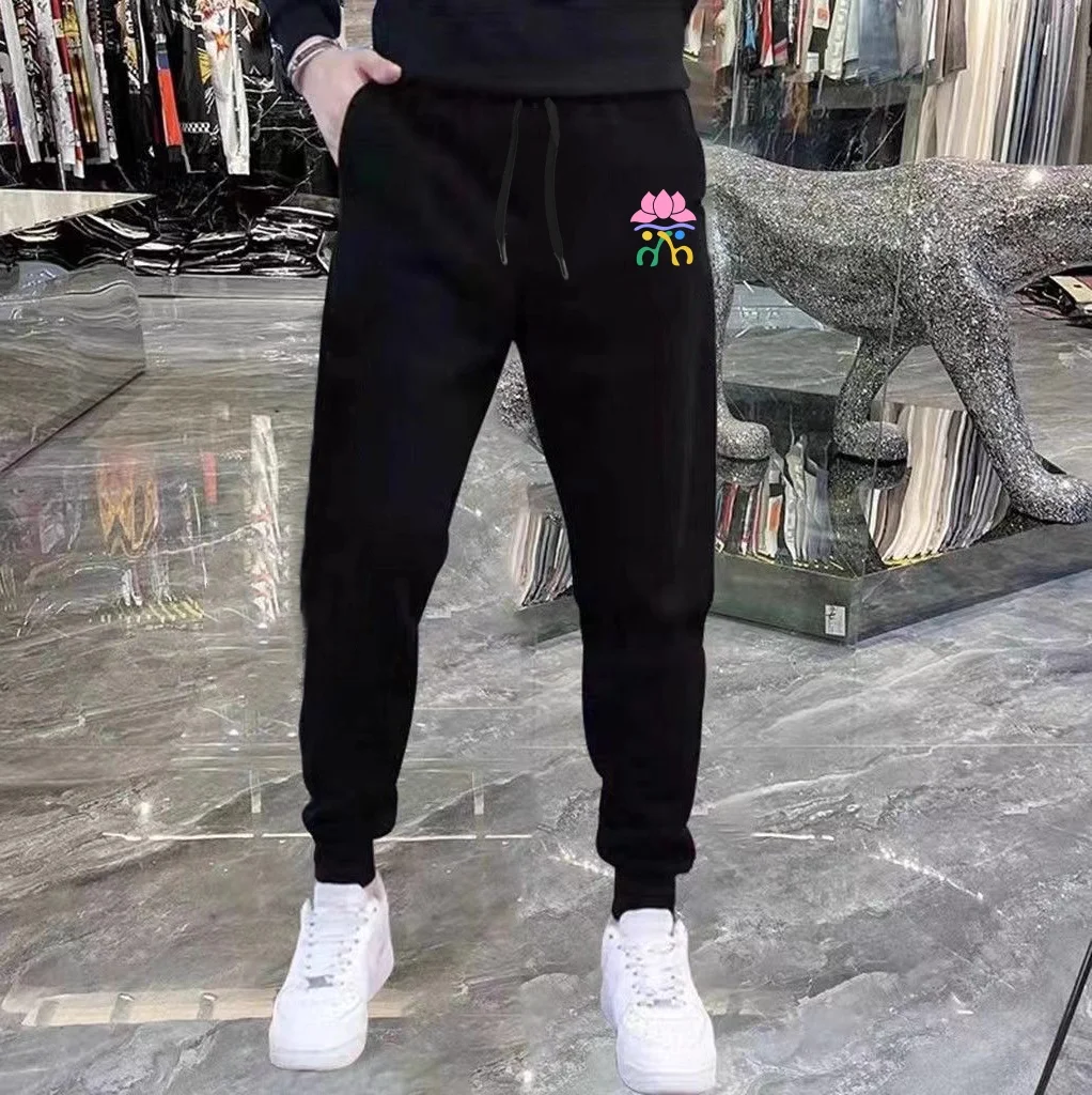 

European and American Fashion Sports Casual Sweatpants Printed Outdoor Fleece Warm Bottoms all-match Pants for Men Autumn Winter