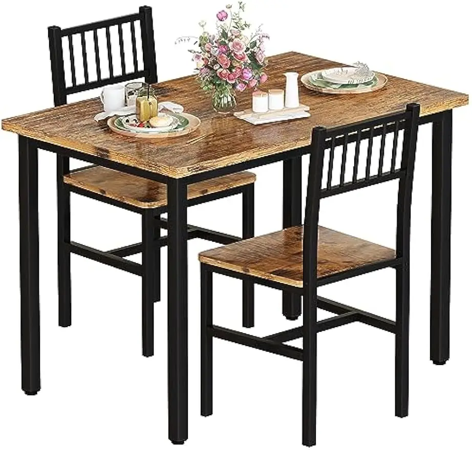 3 Piece Dining  Set, Small Industrial Kitchen Table and 2 Chairs, Kitchen Breakfast Dining Table Set