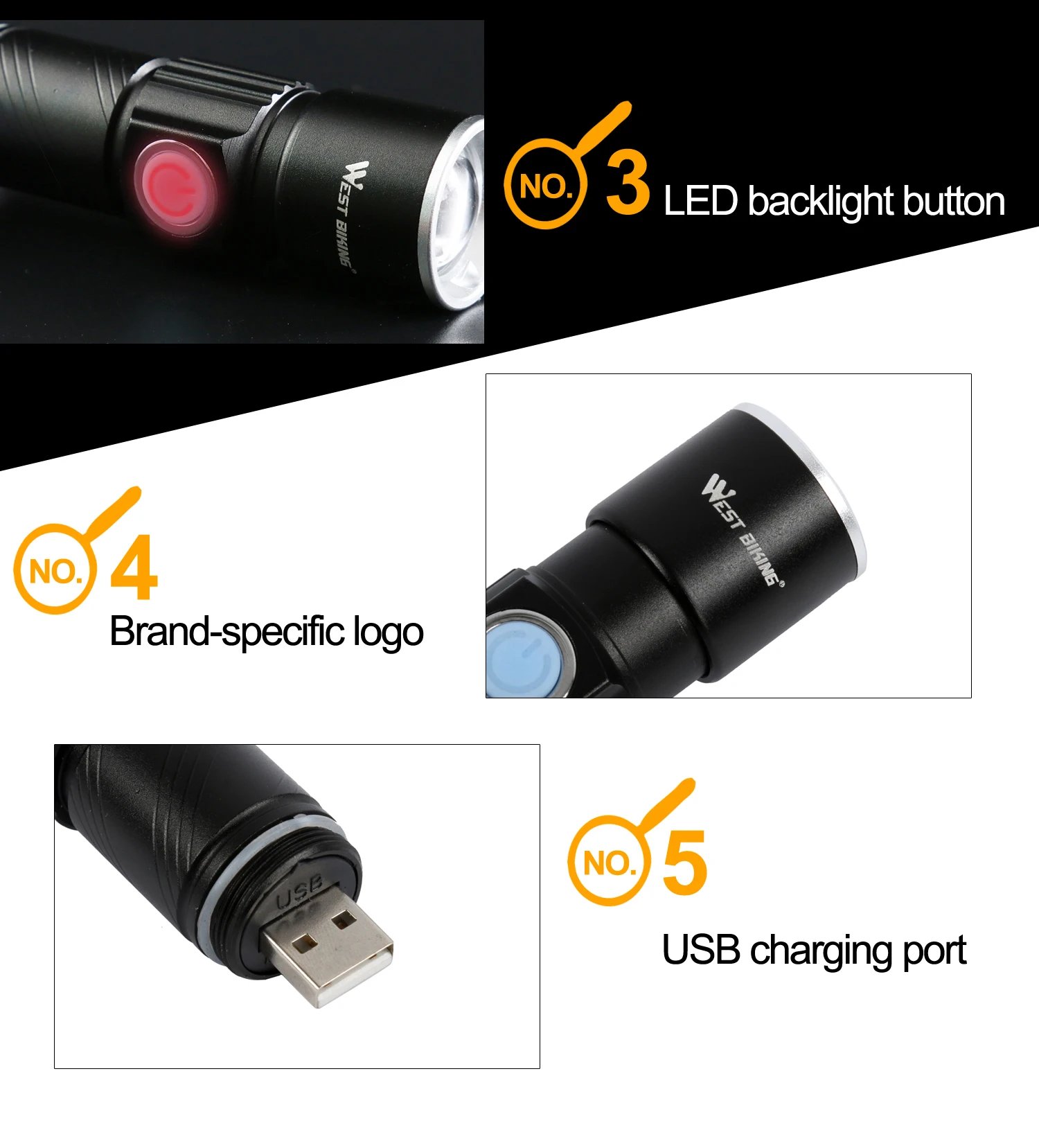 WEST BIKING Portable Mini Bicycle Light 3 Modes LED Bike Front Lamp USB Rechargeable Bicycle Headlight Cycling Flashlight Lamp