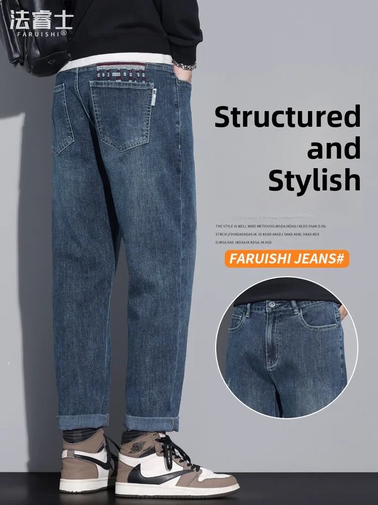 

Мужские джинсы свободного кроя с прямыми штанинами, средней посадкой, длинные брюки, осенне-зимние, новые, повседневные, молодежные, модные