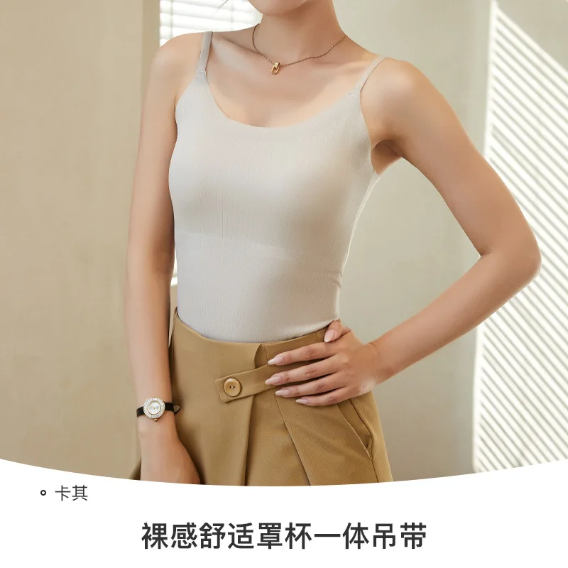 Seamless Ice Silk Strap Vest Integrated Padded No Wear Bra Summer Cross-Border Hit One-Piece Comfortable Breathable Tank Top
