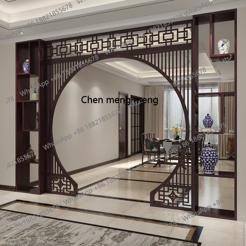 Chinese-style entrance Moon cave door Arch screen partition Living room Display cabinet Solid wood log entrance door Bogu frame
