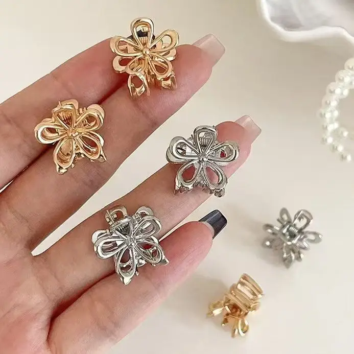 2pcs/set Korean Metal Flower Small Hair Claw Bangs Side Clip Sweet Cute Hairpin Headdress Small Mini Bang Shark Clip Women Girls