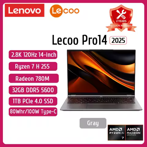 Original Lecoo 2025 New Pro 14 Ryzen 7 H 255 AMD Radeon 780M 32GB DDR5 1TB SSD WiFi6 14inch 2.8K 120Hz Ultra Thin Laptops