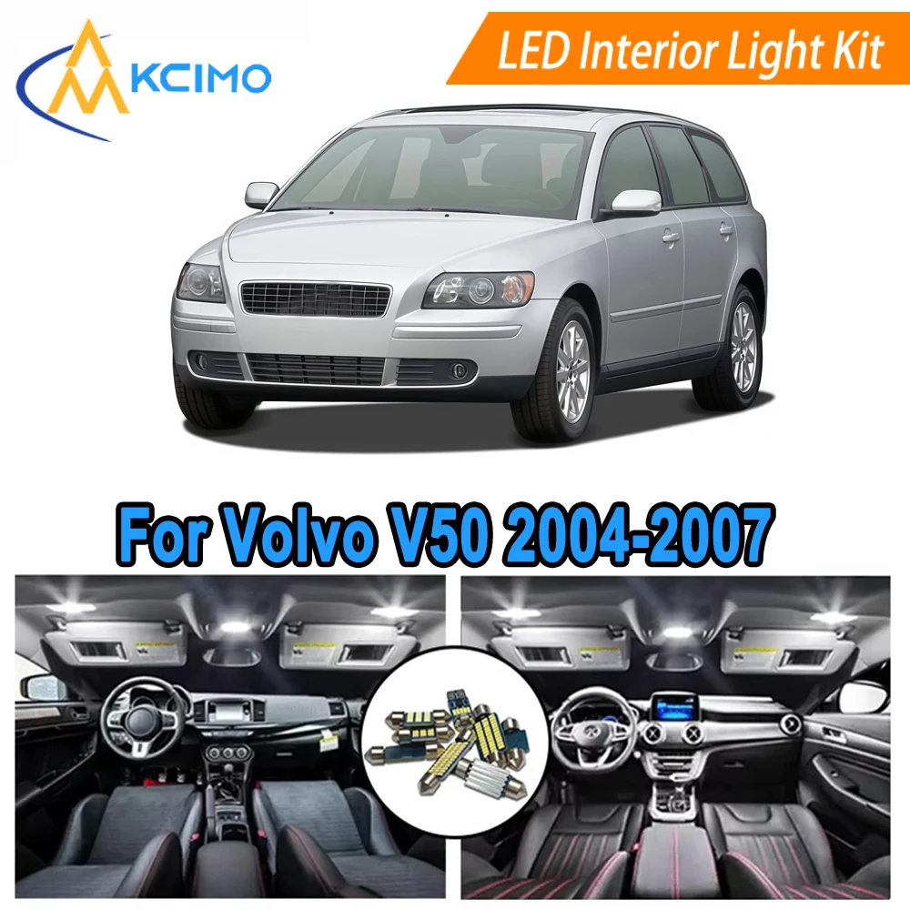 مجموعة لمبة الإضاءة الداخلية LED لسيارة فولفو V50 (2004-2007) ترقية سهلة التركيب للقبة والخريطة والباب وأضواء لوحة الترخيص