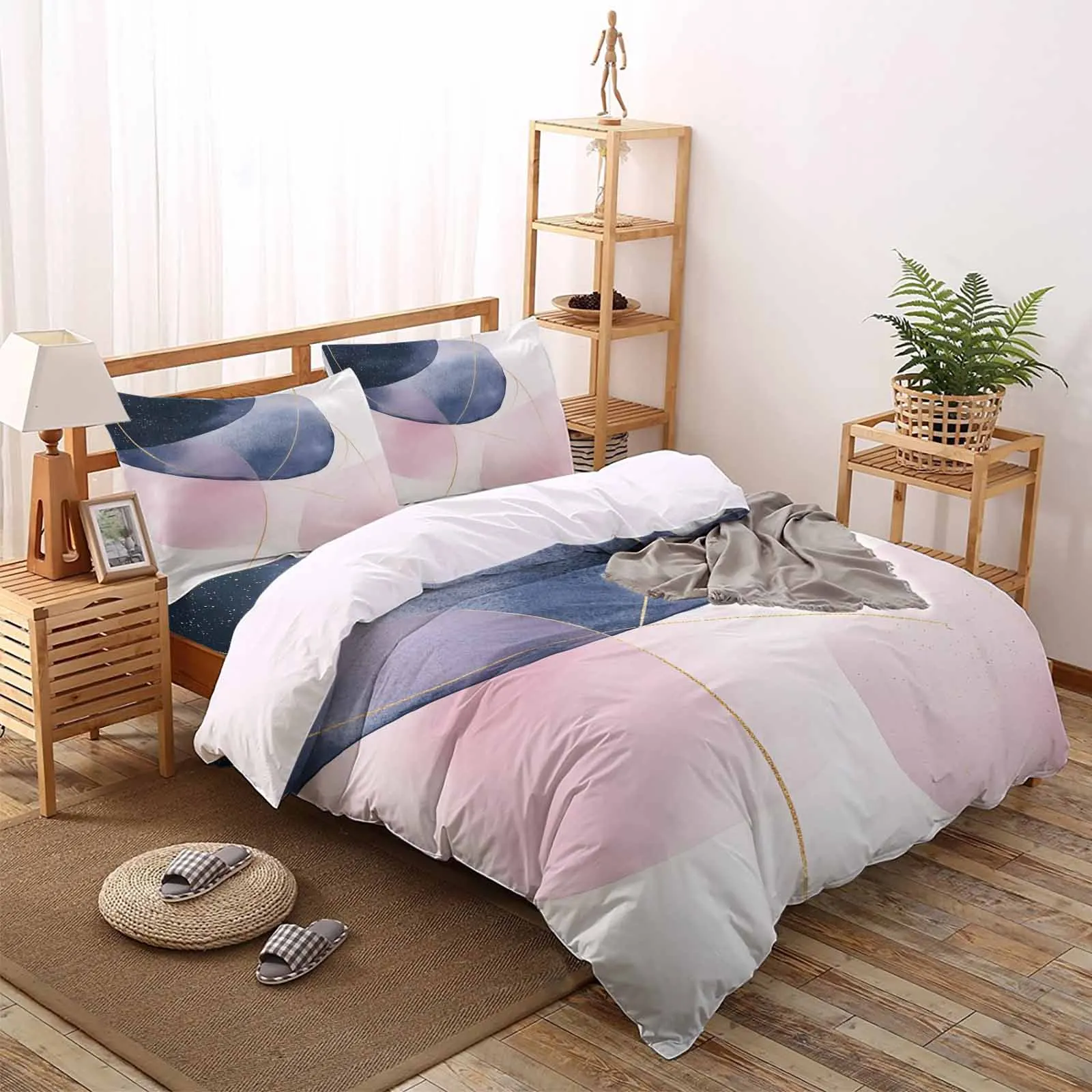 

Nordic Minimalist Color Block Comfortable Household Goods Bedroom Bed Luxury Duvet Cover 2/3/4 Pieces