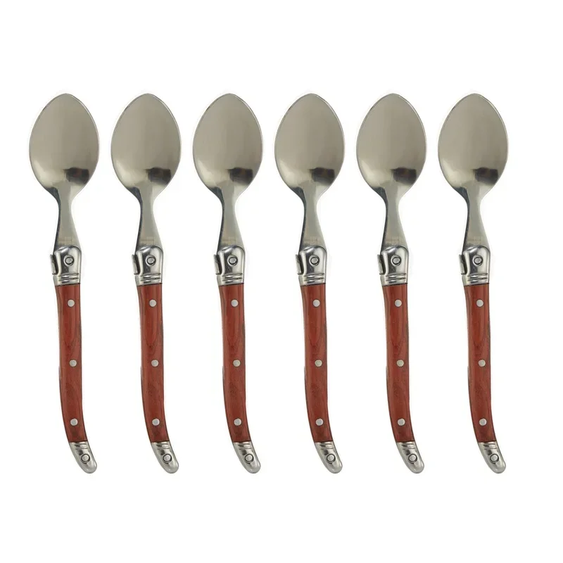 6'' Laguiole  Wood Handle Teaspoon Stainless Steel Mini Coffee Dessert Tea Spoons Set Japanese Dinnerware Cutlery  6/10/12pcs